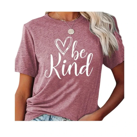 BE KIND NEW WOMENS PINK GRAPHIC TEE TOP TSHIRT SHIRT SUMMER CAUSAL FALL SIZE S - Picture 1 of 6